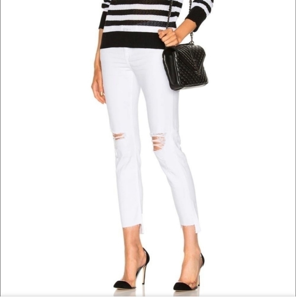 Rag & bone Dre Distressed Mid-Rise Skinny Jeans White Size 31